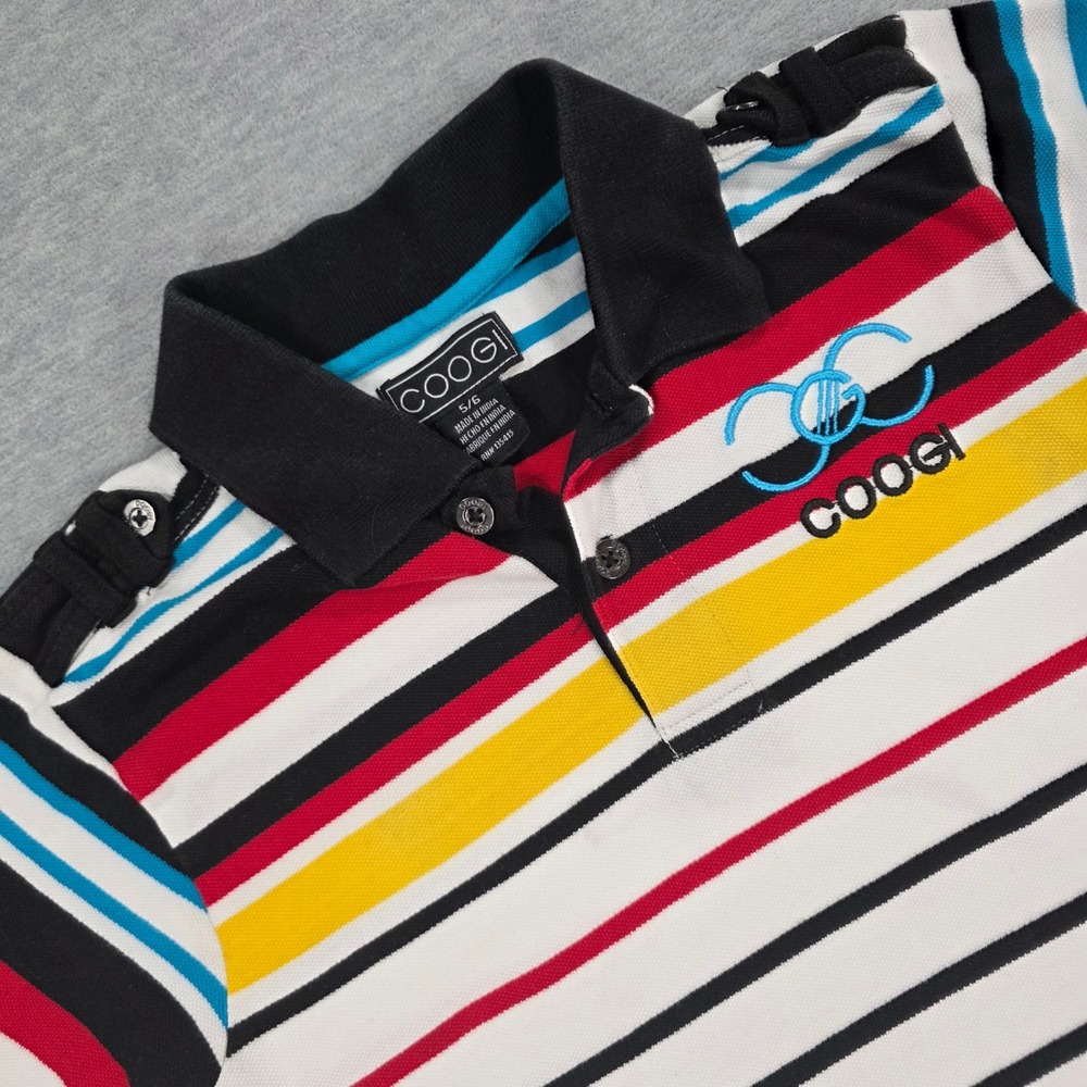 COOGI Kids Multicolor Striped Short Sleeve Polo Shirt Size 5/6 Epaulets Cotton